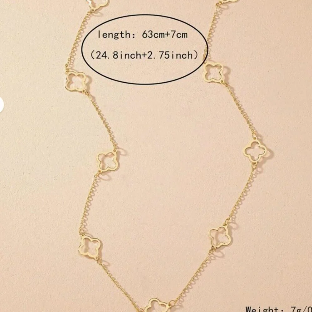 Four Leaf Clover Gold  Long  Necklace - Picture 5 of 6